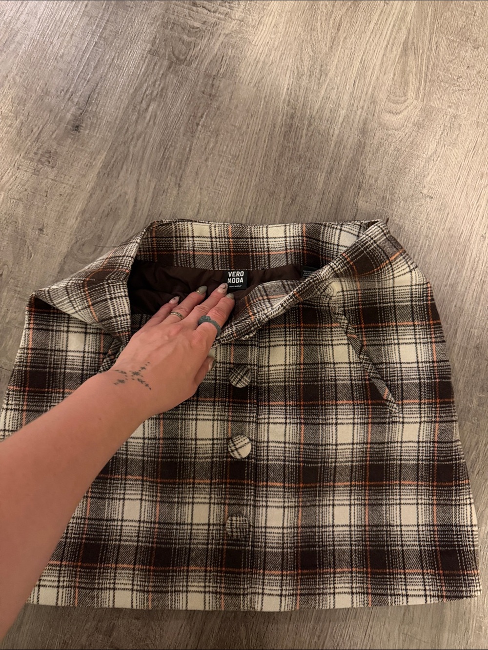 Wool blend Vero Moda Brown and Cream Plaid tartan Mini Skirt